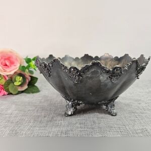 Vintage Silver Plated Footed Bowl With Absract Design
